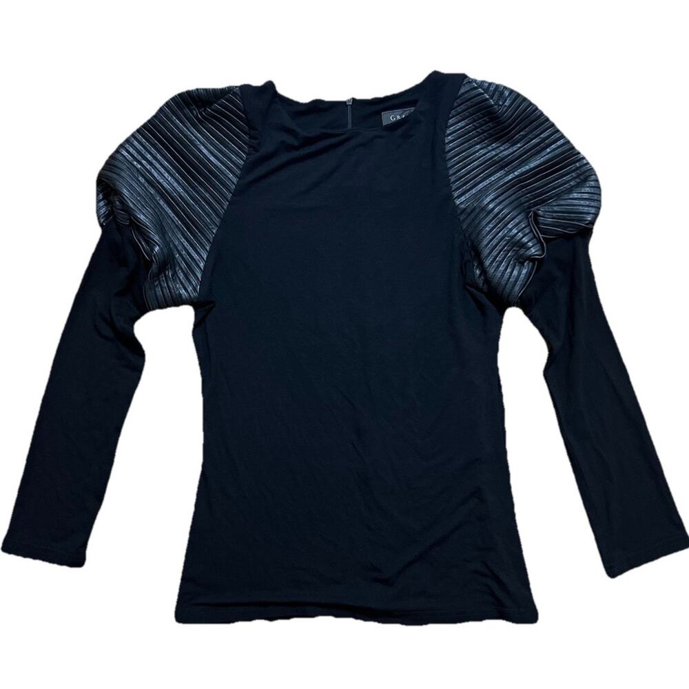 Gracia black leather nylon top office party size S A001429